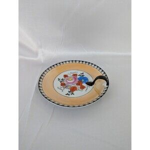 Vtg Art Deco Noritake 5.5" Handled Lemon Dish Nappy Plate. Orange luster. Blkzig